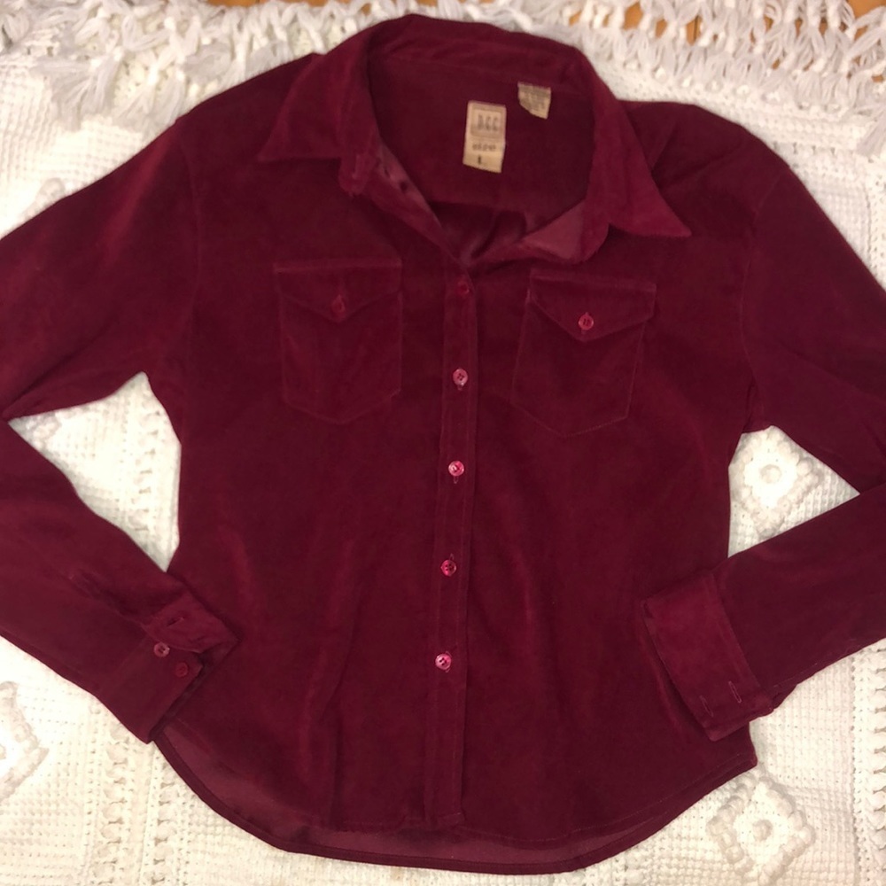 DCC Maroon Faux Suede Button Up Long Sleeve Shirt Jacket Shacket Large